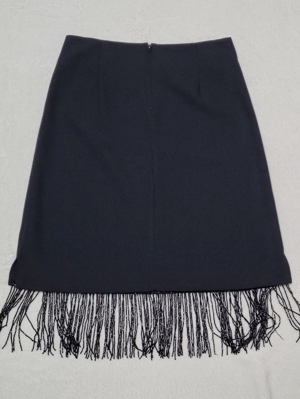 Punk 80s Vintage Rapture Black Crepe Bold Beaded Fringe High Waisted Mini Skirt - Picture 6 of 9